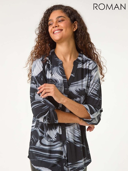 Roman Grey Stretch Brushed Print Shirt (AY4084) | £38