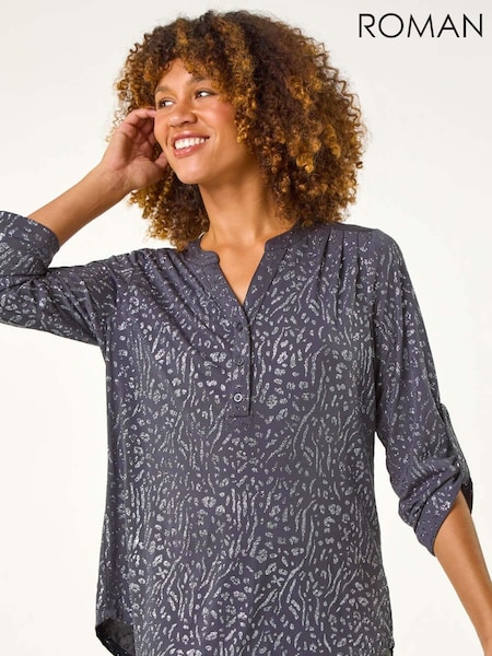 Roman Grey Glitter Animal Print Stretch Shirt (AY4115) | £40