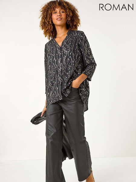 Roman Blue Dotted Foil Frill Detail Shirt (AY4122) | £40