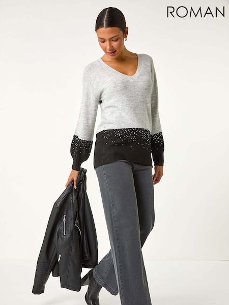 Roman Grey Colour Block V-Neck Boyfriend Jumper (AY4183) | £40