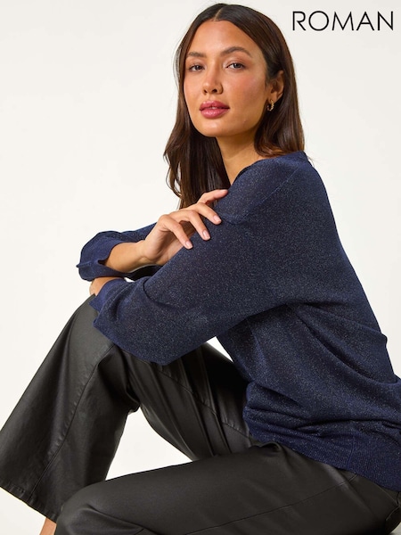 Roman Blue Relaxed Shimmer Jumper (AY4192) | £35