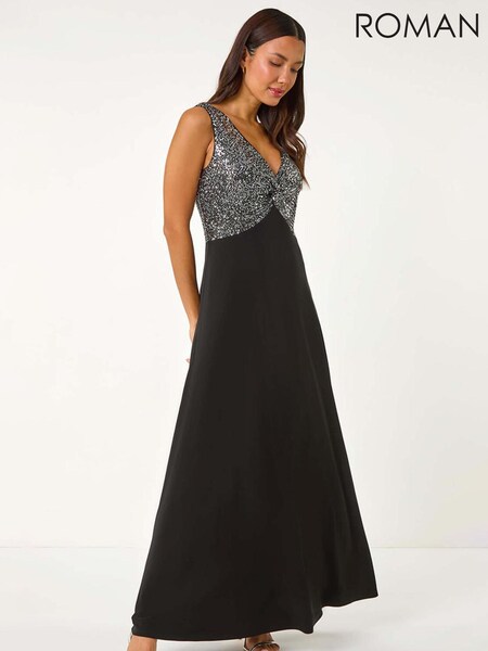 Roman Metallic Contrast Sequin Bodice Maxi Dress (AY4194) | £75
