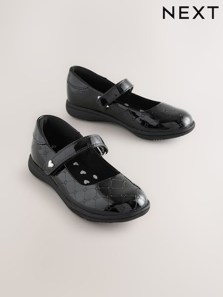 Black Patent Heart Embossed School Mary Jane Shoes (AY4331) | £25 - £32