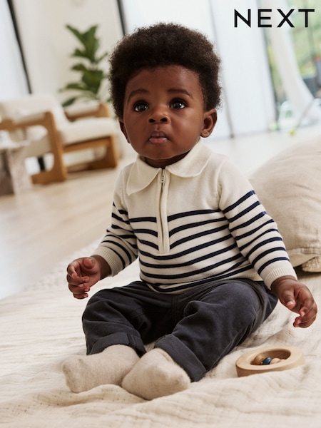 Navy Stripe Baby Knitted Top and Trousers Set (0mths-2yrs) (AY4425) | £21 - £23