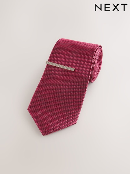 Red Textured Tie with Tie Clip (AY4432) | £14