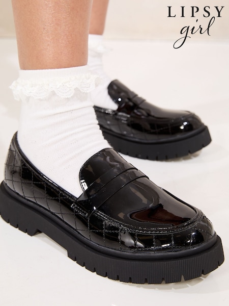 Lipsy Black Chunky Quilted Loafer School Shoes (AY4459) | £27 - £31