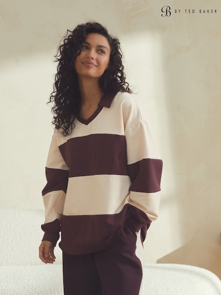 B by Ted Baker Burgundy Red Stripe Rugby Top (AY4504) | £39