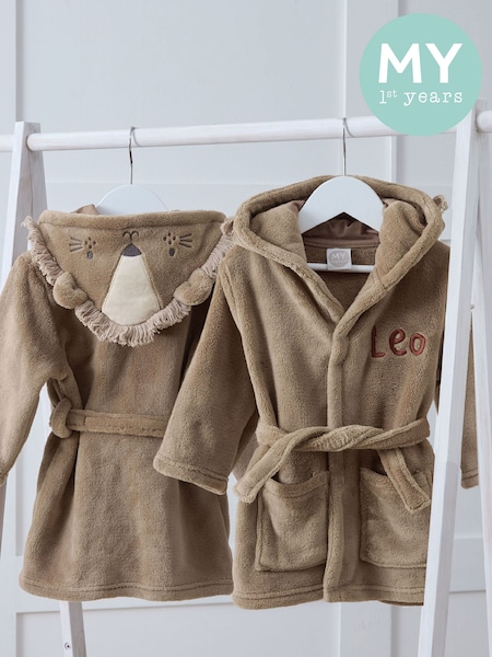 Brown - Personalised Lion Fleece Robe By My 1st Years