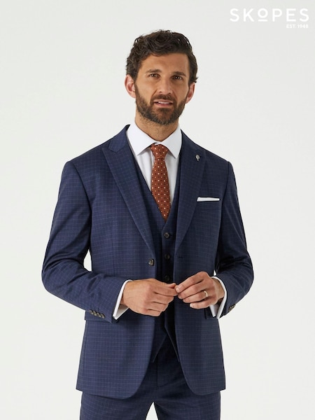 Skopes Blue Tailored Fit Ultimate Comfort Fenton Check Suit Jacket (AY4556) | £120