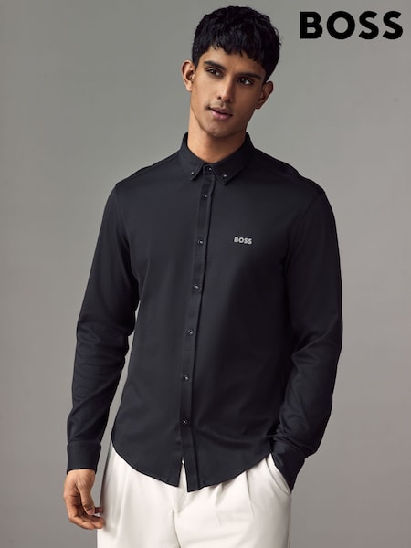 BOSS Dark Grey Motion Jersey Stretch Oxford 100% Cotton Shirt (AY4636) | £119