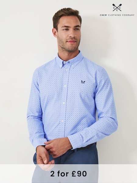 Crew Clothing Company White 100% Cotton Pinpoint Printed Oxford Shirt (AY4642) | £59