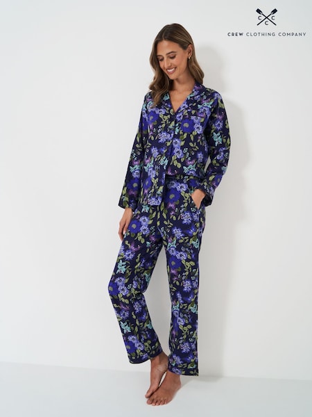 Crew Clothing Company Blue Brushed 100% Cotton Pyjama Set (AY4646) | £59