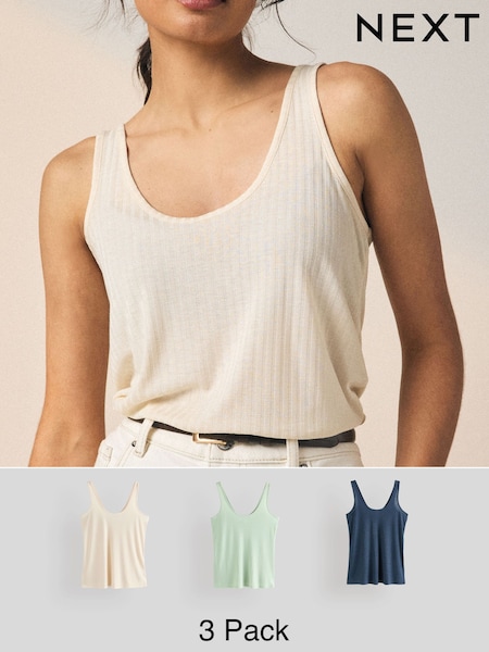 Navy/Sage/Cream Rib Vests 3 Pack (AY4709) | £30
