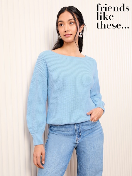 Friends Like These Light Blue Off The Shoulder Jumper (AY4710) | £35