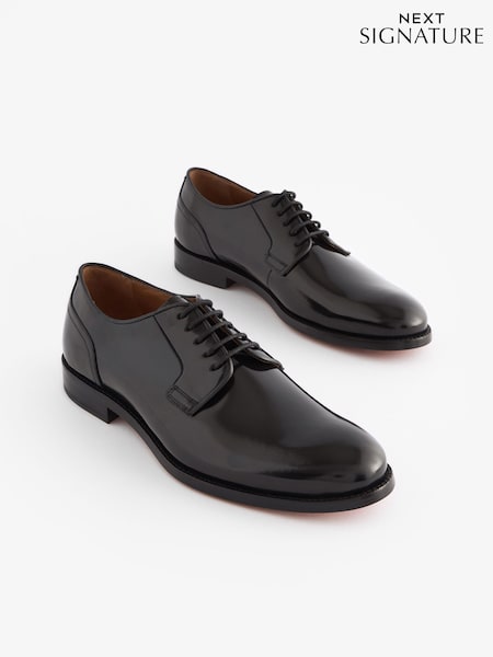 Black Wide Fit Signature Leather Sole Derby Shoes (AY4727) | £99