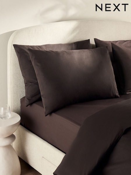 Set of 2 Chocolate Brown Cotton Rich Pillowcases (AY4749) | £7 - £9