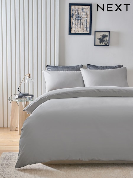 Silver Cotton Rich Plain Duvet Cover and Pillowcase Set (AY4755) | £18 - £40