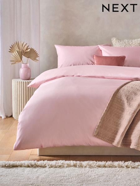 Blush Pink Cotton Rich Plain Duvet Cover and Pillowcase Set (AY4756) | £18 - £45