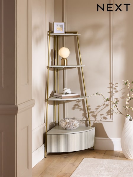 Light Grey Valencia Marble Mango Wood Corner Shelf (AY4774) | £750