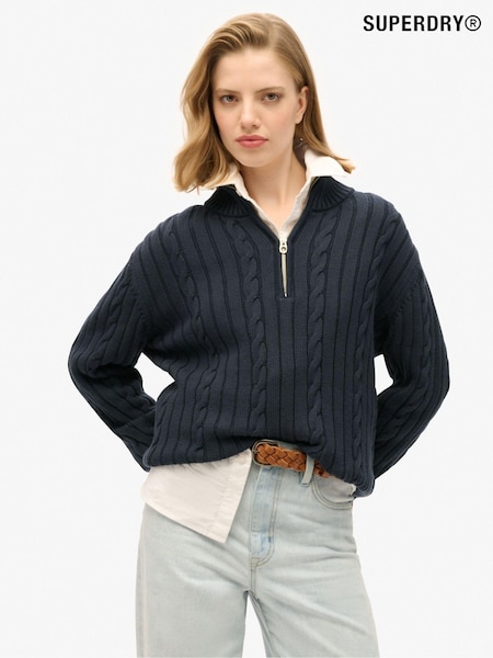 Superdry Blue Knitted Rugby Henley 100% Cotton Jumper (AY4824) | £60