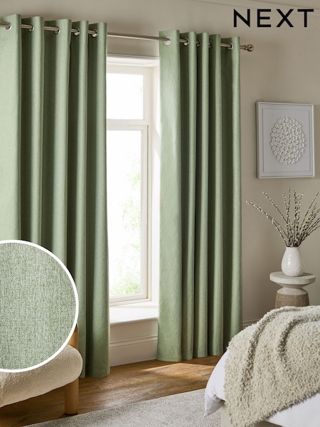 Green Soft Marl Blackout/Thermal Eyelet Curtains (AY4921) | £0