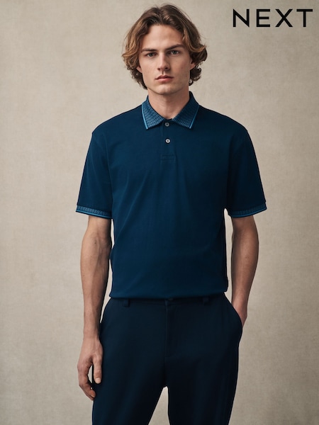 Navy Short Sleeve Smart Collar Polo Shirt (AY4925) | £28