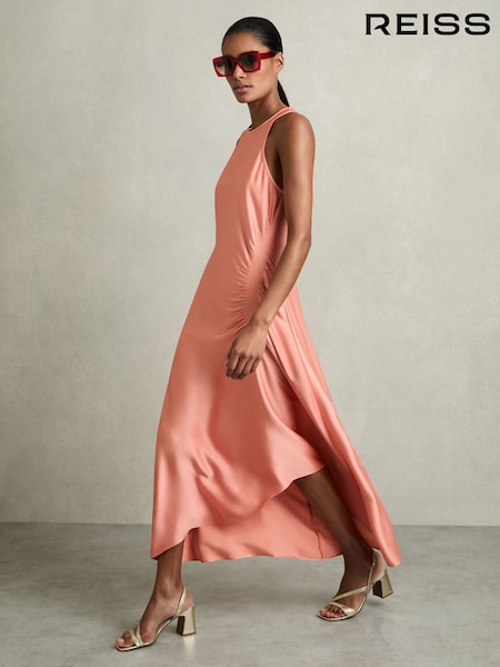 Reiss Coral Anessa Satin Shirred Midi Dress (AY4944) | £170