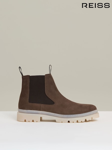 Reiss Brown Garry Suede Contrast Sole Chelsea Boots (AY4952) | £218