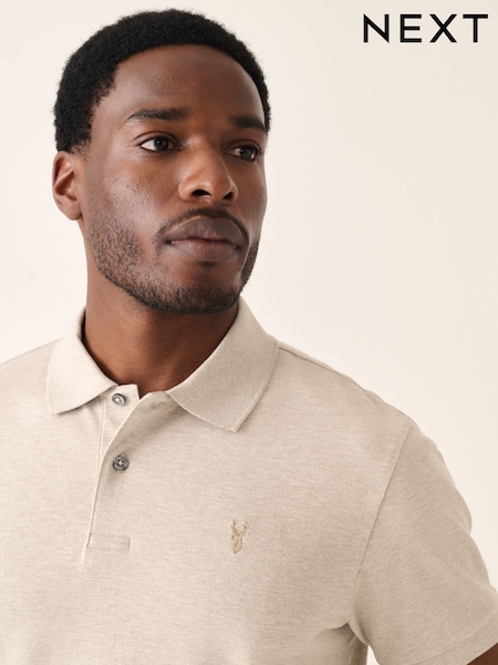 Neutral Marl Slim Fit Short Sleeve Pique Polo Shirt (AY4984) | £18
