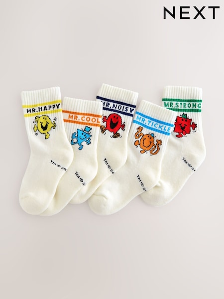 White Mr Men Cotton Rich Socks 5 Pack (AY4986) | £13 - £14