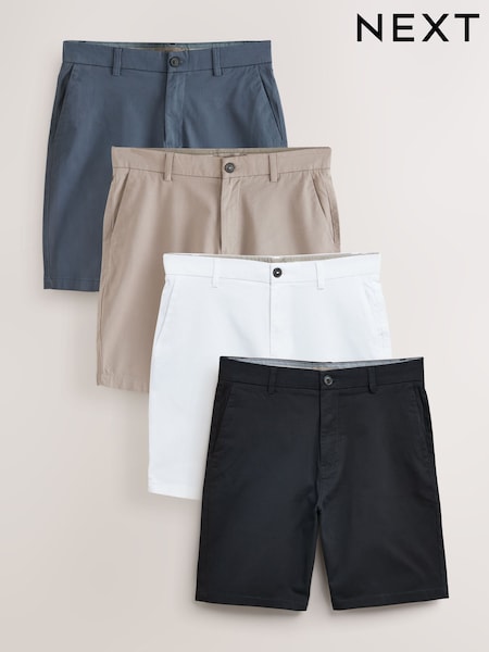 Black/Vintage Blue/ White/ Mushroom Slim Fit Stretch Chino Shorts 4 Pack (AY4993) | £72