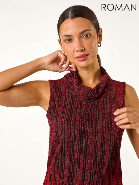 Roman Red Shimmer Line Cowl Neck Tunic Top (AY5017) | £38