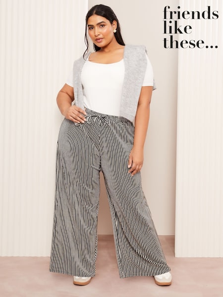 Friends Like These Black Stripe Curve Crinkle Jersey Wide Leg Trousers (AY5052) | £34
