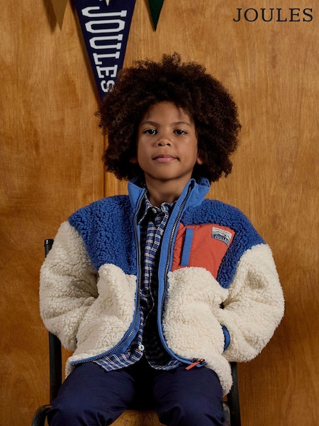 Joules Boys' Billy Cream and Blue Zip Through Fleece (AY5086) | £34 - £40