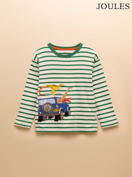 Joules Boys' Jack Green/White Applique Long Sleeve Top (AY5095) | £17 - £19