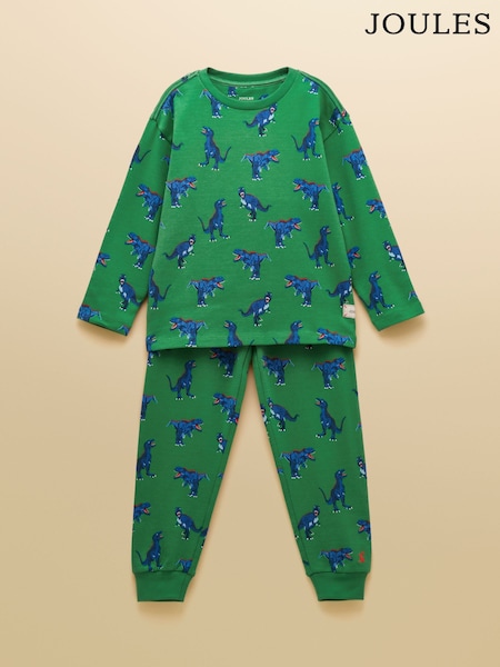 Joules Boys' Kipwell Green Dino Long Sleeve Pyjama Set (AY5108) | £22 - £28