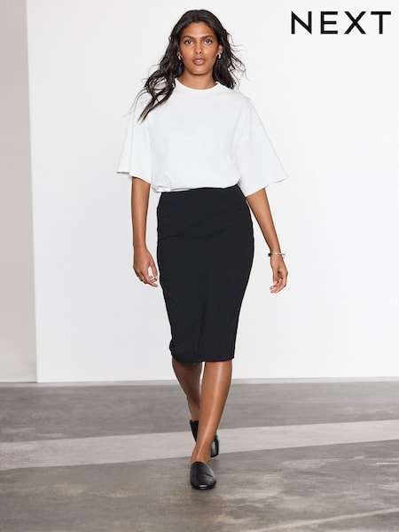 Black Tailored Pencil Skirt With Wool (AY5113) | £30