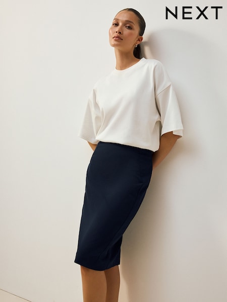 Navy Tailored Pencil Skirt With Wool (AY5114) | £30
