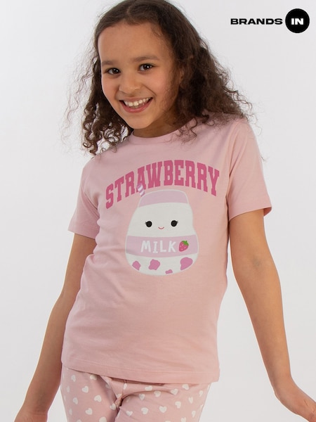 Brands In Pink Girls Squishmallows Strawberry Milk Hearts 100% Cotton Pyjamas (AY5117) | £19