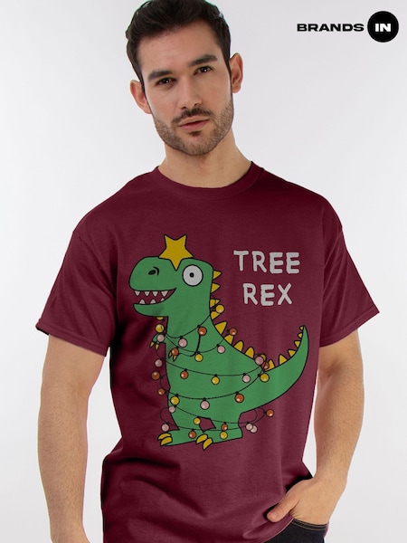 Brands In Red Men Christmas Tree Rex Burgundy 100% Cotton T-Shirt (AY5120) | £21
