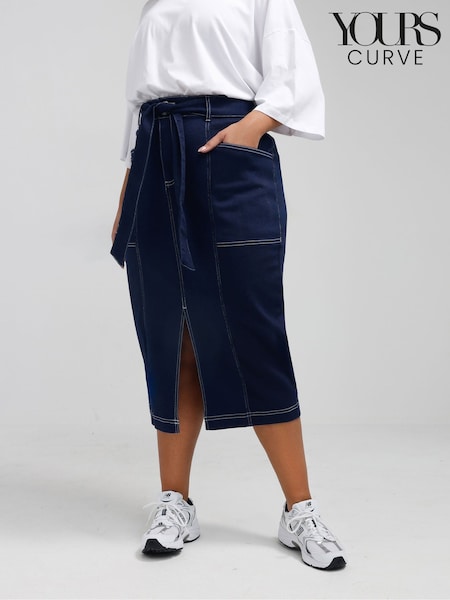 Yours Curve Blue Limited Retro Constrast Skirt (AY5162) | £34