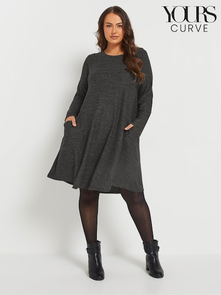 Yours Curve Grey Drape Pocket Dress (AY5175) | £31