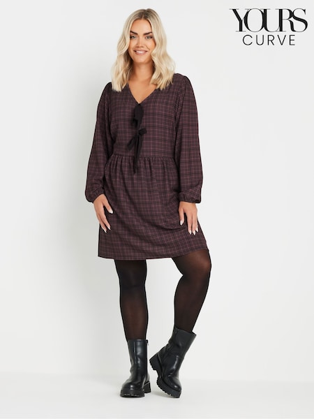 Yours Curve Red Limited Collection Check Bow Front Mini Dress (AY5189) | £41