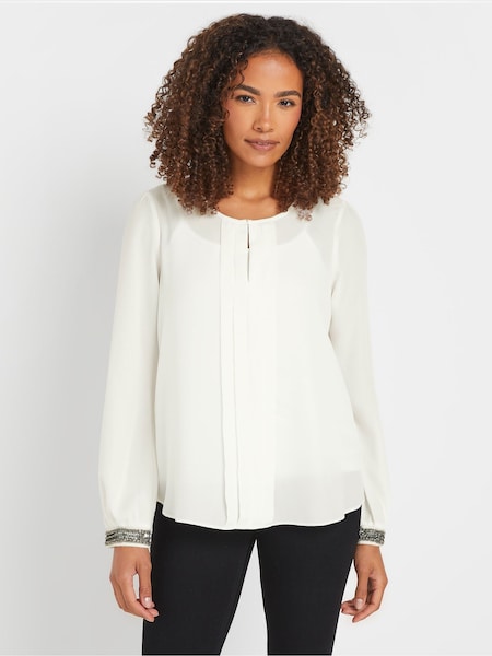 M&Co Cream Embellished Cuffed Pleated Blouse (AY5200) | £30