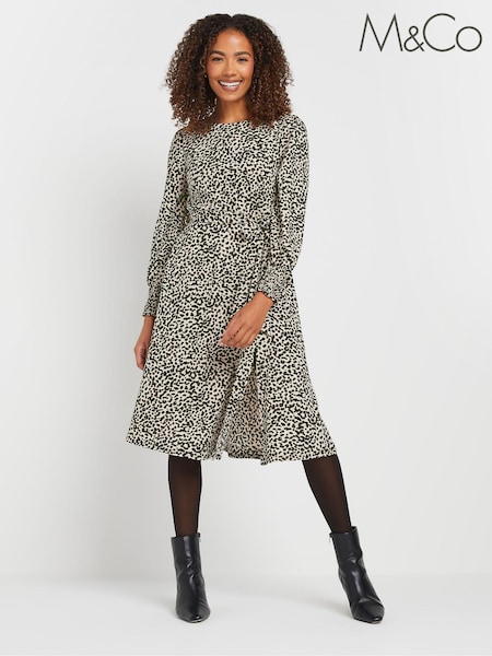 M&Co Natural Animal Tie Waist Dress (AY5211) | £39