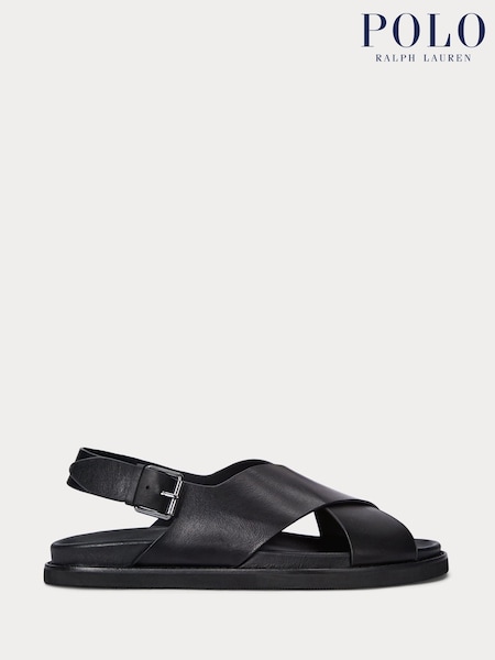 Polo Ralph Lauren Black Zane Leather Cross Strap Sandals (AY5245) | £159