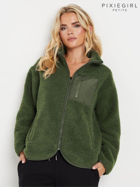 PixieGirl Petite Khaki Green Pocket Fleece Jacket (AY5260) | £31