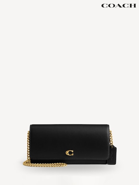 COACH Black Evie Leather Long Wallet On Chain (AY5346) | £250