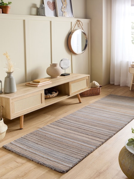 Origin Rug Collection. Beige Fine Stripes Wool Runner (AY5401) | £90