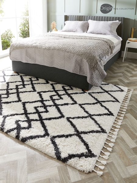 Origins Black Morocco Shaggy Rug (AY5403) | £65